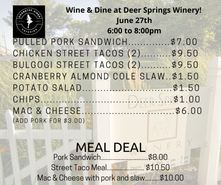 Door Step DinerPopUp Dinner! Deer Springs Winery
